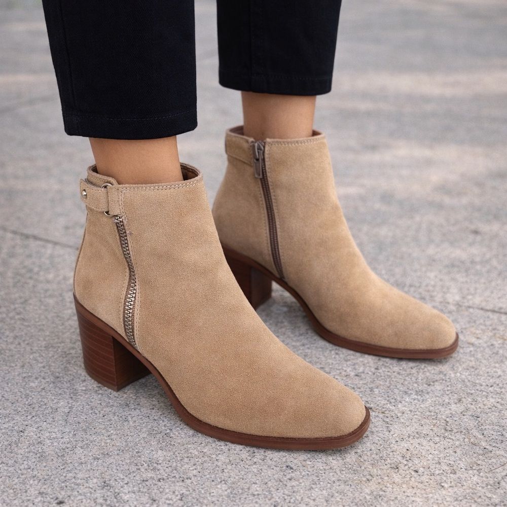 ALDO Beige Suede Leather Ankle Boots – Block Heel